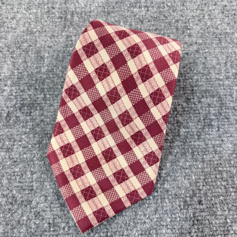 Fiorio Milano Silk Tie Burgundy Cream Plaid Made in Italy Bloomindale's‎